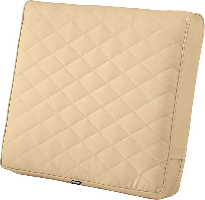 Classic Accessories Montlake FadeSafe Water-Resistant 25 x 22 x 4 Inch Wide Back Patio Quilted Lounge Cushion, Chamomile