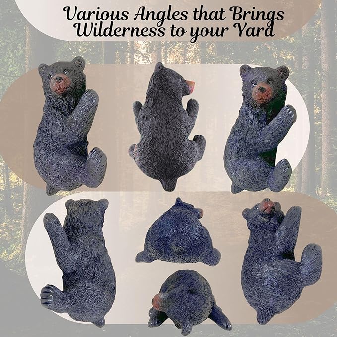 BestGiftEver Black Bear on a Tree Sculpture - Realistic Baby Bear Cub Tree-Mounted Ornament - Wildlife-Inspired Polyresin Garden Decor - Outdoor Bear Yard Decoration for Wildlife Lovers