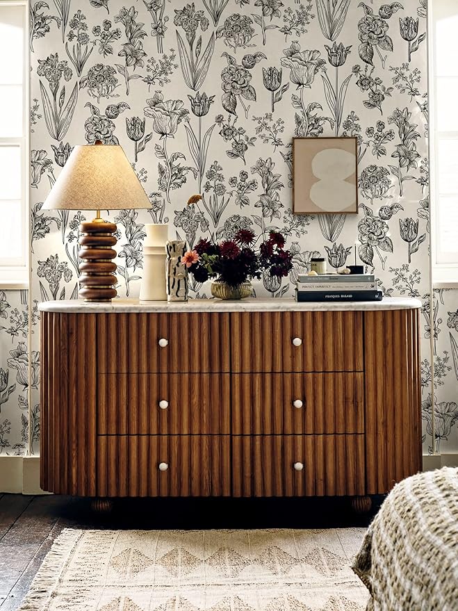 Dimoon 236"x17.3" Floral Peel and Stick Wallpaper Beige Contact Paper Waterproof Wallpaper Delicate Vintage Flower Thicken Plant Self Adhesive Removable Wall Covering Shelf Liner Decal Vinyl Roll