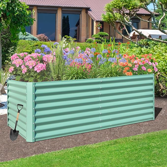 Domi Raised Garden Beds Outdoor, 6x3x2ft Thickening Tall Metal Rectangular Deep Root Box Planter for Vegetables, Flowers, Herbs, and Succulents 2" Deep w/ 256 Gallon Capacity - Green
