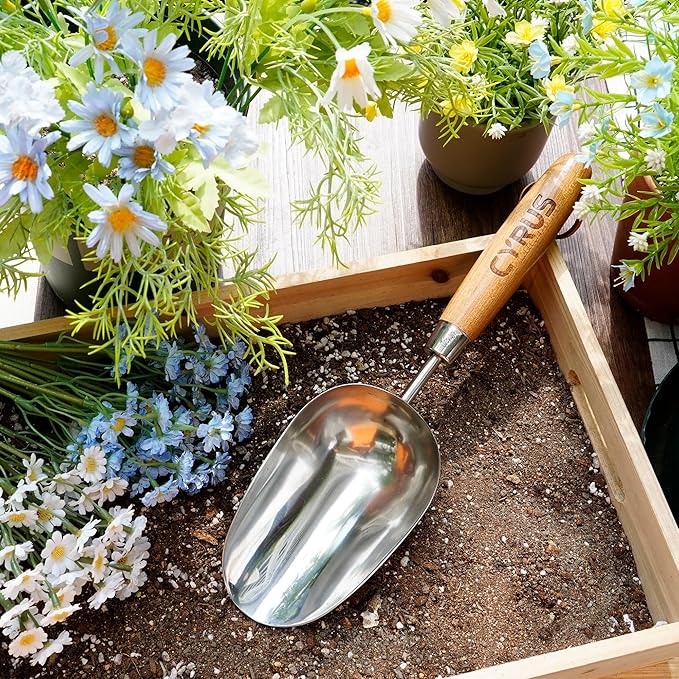 CYRUS Garden Trowel, 13" Stainless Steel Garden Shovel, Compact Garden Spade for Garden Plant Transplanting, Digging and Weeding