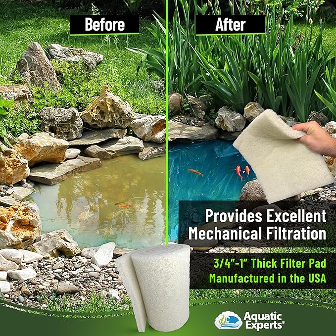 Classic Koi Pond Filter Pad FINE - White Bulk Roll Pond Filter Media, Ultra-Durable Pond Filters for Outdoor Ponds, Reusable Fish Pond Filter Material, USA (3/4" - 1" x 18" x 36")