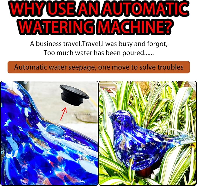 Glass Bird Shaped Plant Watering Ball Glass Automatic Watering Ball Flower Pot Insertion Spike Drip Irrigation Device Watering Ball Irrigation System Plant Enthusiast Gift (Light Blue)