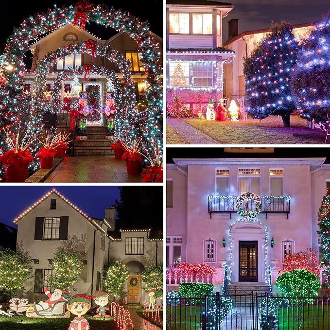 DEWENWILS C7 LED Christmas Lights Outdoor, 33.3ft 50LED Christmas String Lights, Outdoor Decorations for Christmas Tree, Patio, Garden, Yard, Green Wire, Red & White, UL Listed