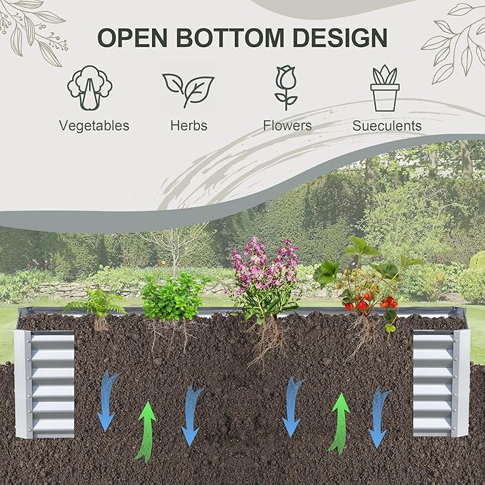 Domi Raised Garden Beds Outdoor, 6x3x1.5Ft Thickening Tall Metal Rectangular Deep Root Box Planter for Vegetables, Flowers, Herbs, and Succulents 1.5" Deep w/ 192 Gallon Capacity - Silvery