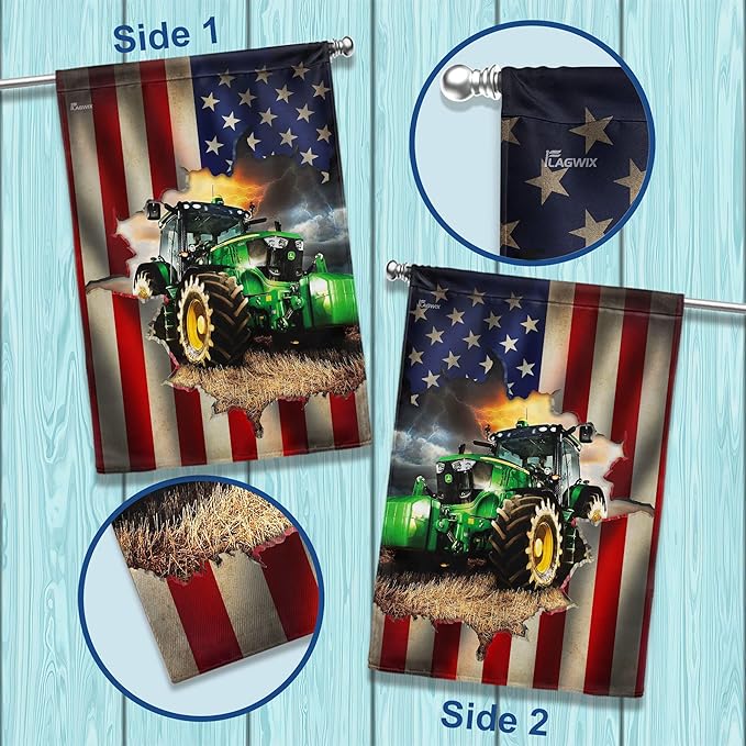 FLAGWIX American Flags, Farmer Tractor Flags - 4th of July Decorations for Home, Outside, House Flags 30x40, Tractor Farmer American Flag - Double Sided Heavy Duty Canvas, Decorative Outdoor Flags