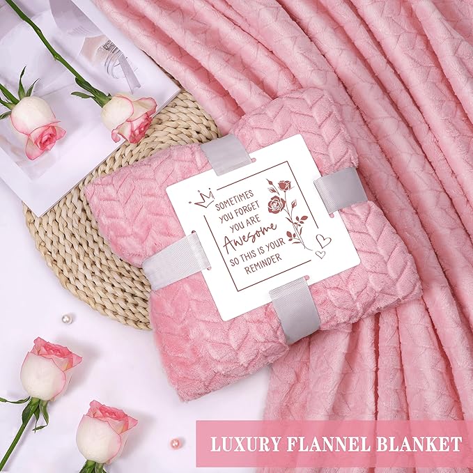 Birthday Gifts for Women Self Care Get Well Soon Gifts, Rose Relaxing Spa Gift Basket - Happy Birthday Set w/ Luxury Flannel Blanket & 40 oz Tumbler, Christmas Gift for Mom Her Wife Sister Friend