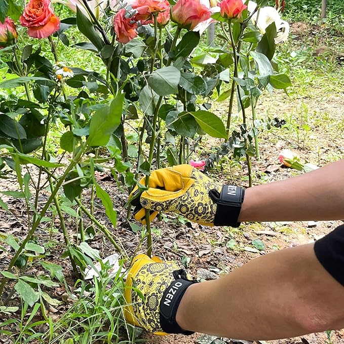 Cowhide Leather Thorn Proof & Puncture Resistant Gardening Gloves for Women and Men, Touchscreen Compatible Working Gloves for Weeding, Digging, Planting, Gardening Gifts for Women (Size Medium)