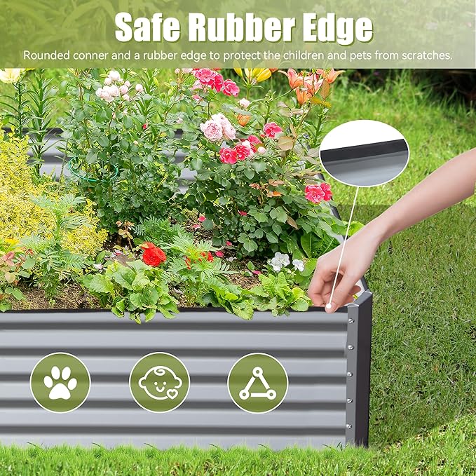 Domi Galvanized Raised Garden Bed, Outdoor Planter Garden Boxes Large Metal Planter Box for Gardening Vegetables Fruits Flowers, Silvery (8x4x1.5ft)