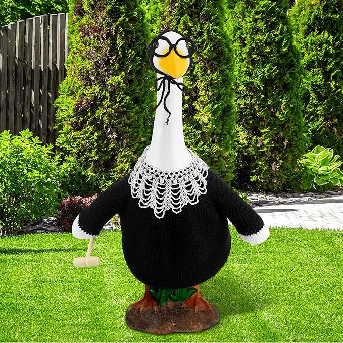 Crochet Justice Goose Outfit Handmade Federal Judge Lawn Goose Clothes Halloween Porch Goose Outfit with Glasses and Mallet for 23'' Goose Halloween Outdoor Patio Yard Lawn Art Decoration