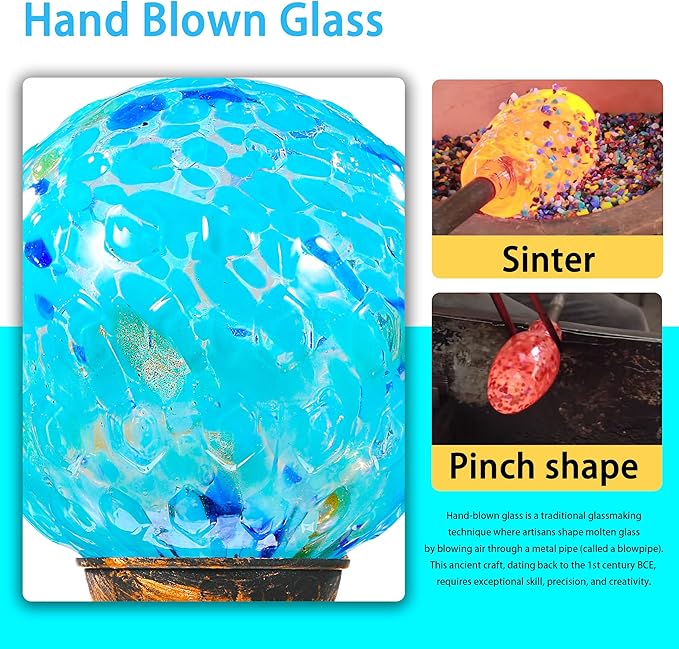 Garden Solar Lights, Decorative LED Honeycomb Glass Ball Garden Stake, Glass and Metal Outdoor Decoration, 4 x 31 Inch (Light Blue)