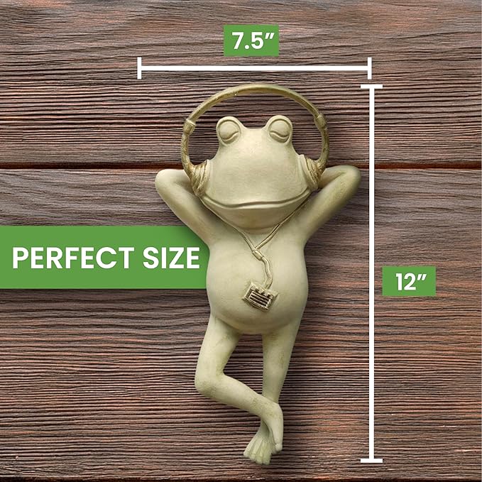 Frog Garden Statue –Relaxing Resin Yard Decor, Whimsical Yard Figure, Porch Statue, Outdoor Zen Garden Decor, Larger Size 12" x 7.5", Patio, Landscaping for Mom, Art Lover Collector