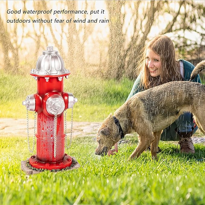 Fake Fire Hydrant for Dogs to Peed on, Dog Fire Hydrant Pee Post, 14.5" Backyard Decor Outdoor Statues Firefighter Gifts for Men (with Base Design)