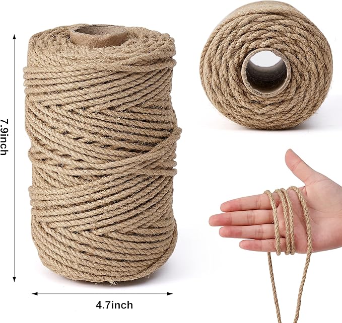 Natural Jute Twine,328 Feet 4mm Hemp Twine Rope for Gift Wrapping Craft Plant Garden Christmas Handmade Arts Decoration Packing String Home Decor