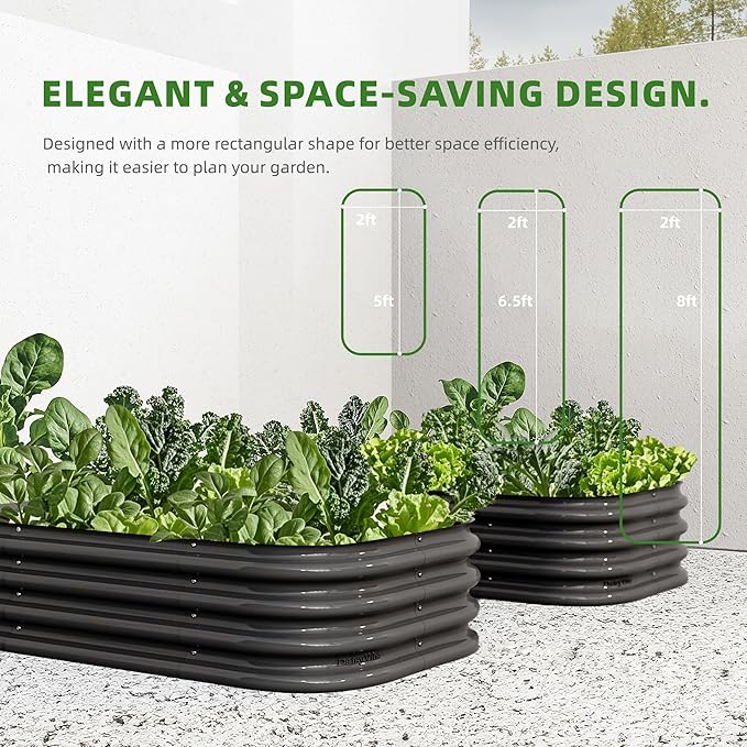 DaisyVibe Raised Garden Bed Kit, Planter Raised Garden Boxes Outdoor, Oval Large Metal Raised Garden Beds for Vegetables Flowers (Grey, 6.5ftx2ftx1ft)