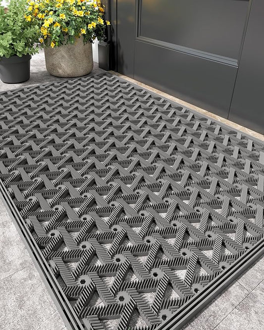 Color&Geometry Door Mat Outside Entrance with Drainage, Rubber Heavy Duty Dirt Trapper Waterproof Outdoor Welcome Mat, Outdoor Mats All Weather for Front Back Door Patio Entryway Entry,19"X30" Grey