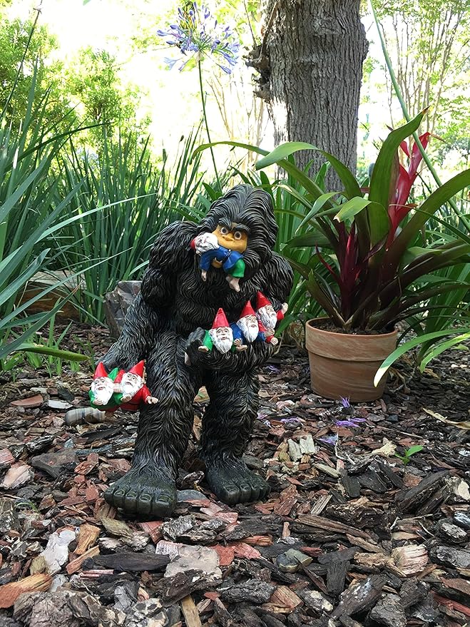 GlitZGlam Large Miniature Bigfoot and Gnomes for Fairy Garden. A Large Gnome Figurine (13 inch High) and Fairy Garden Accessory