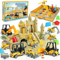 Sand Construction Site Kit - 37 Pcs Play Sand Art Kit with 8 Construction Trucks, Folding Sandbox, 2.2 lbs Magic Sand, Crane, Worker, Road Signs, Molds, Shovel - Ideal Toys for Boys Girls Age 3+