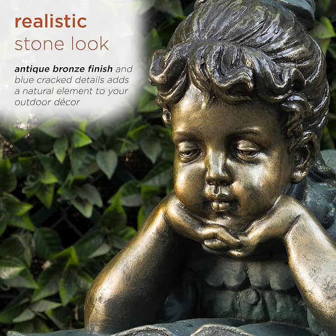 Alpine Corporation 16" Tall Indoor/Outdoor Girl Laying Down Reading Book Statue Set Yard Art Decoration