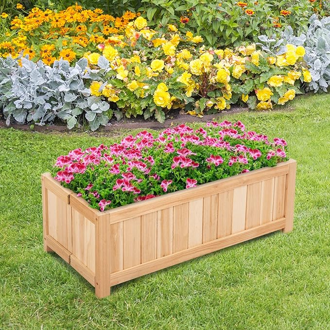 COSTWAY Wooden Planter Garden Bed, Folding Planter Box with Drainage Holes for Vegetables, Herbs, Fruits & Flowers, Outdoor Indoor Raised Planting Bed for Patio, Backyard, Lawn, 27.5"L x 12"W x 10"H