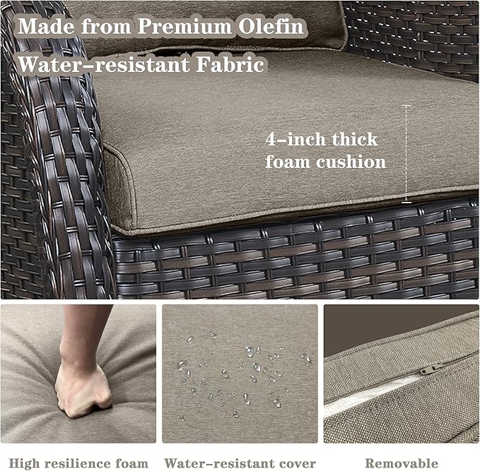 4 Pieces Patio Furniture Sets, Wicker Patio Swivel Glider Chair with Ottomans, Outdoor Furniture Set for Outside Porch, Deck, Balcony, Garden