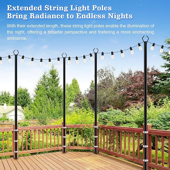 6 Pack String Light Poles,10 Ft Metal Poles with Fork for Outdoor String Lights,Outdoor Light Poles with Fork,Poles/Post/Stand for Outside,Patio,Deck,Backyard,Garden Wedding,Party