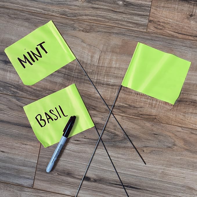 Fluorescent Lime Marking Flags 100 Pack - 4x5x15 Inch Marker Flags - Markers For Lawn, Irrigation, Landscaping, Survey & Sprinkler Head Marking