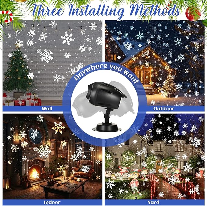 4 Pcs Christmas Snowflake Projector Lights Outdoor Waterproof Highlight Rotating LED Snow Lights with Remote Control for Xmas Holiday Party Garden Landscape Home Decoration