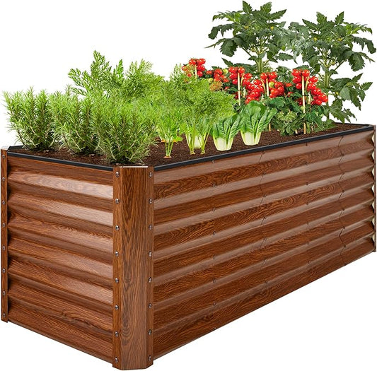 Best Choice Products 8x2x2ft Outdoor Metal Raised Garden Bed, Rectangular Deep Root Planter Box for Vegetables, Flowers, Herbs, and Succulents w/ 239 Gallon Capacity - Wood Grain