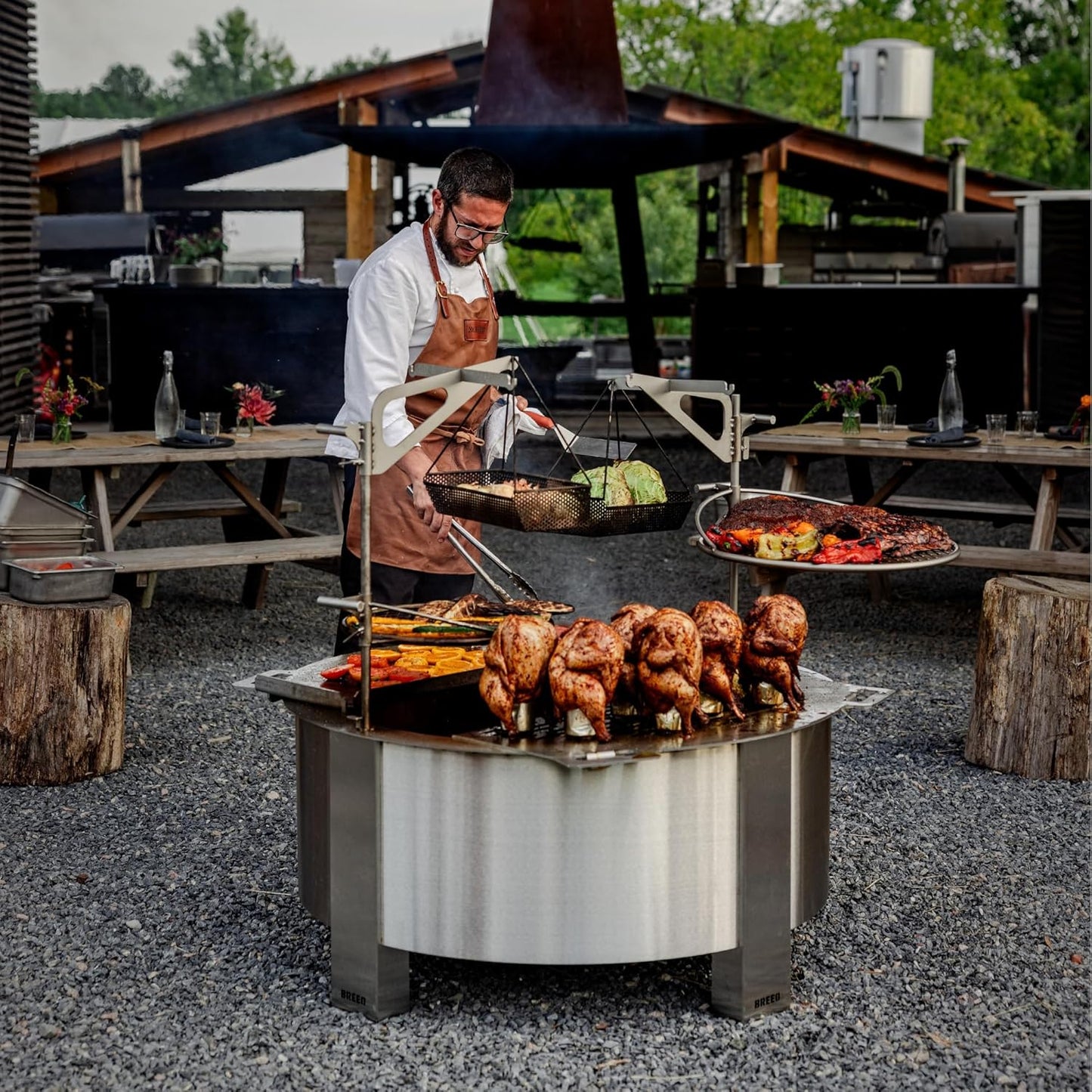 Breeo Smokeless Fire Pit (X Series 42, Stainless Steel, Lid Included) | 46 inch Smokeless Firepit for Outside | 190 Pounds | Ideal for Large GatheringsCompatible with Wide Range of Breeo Accessories