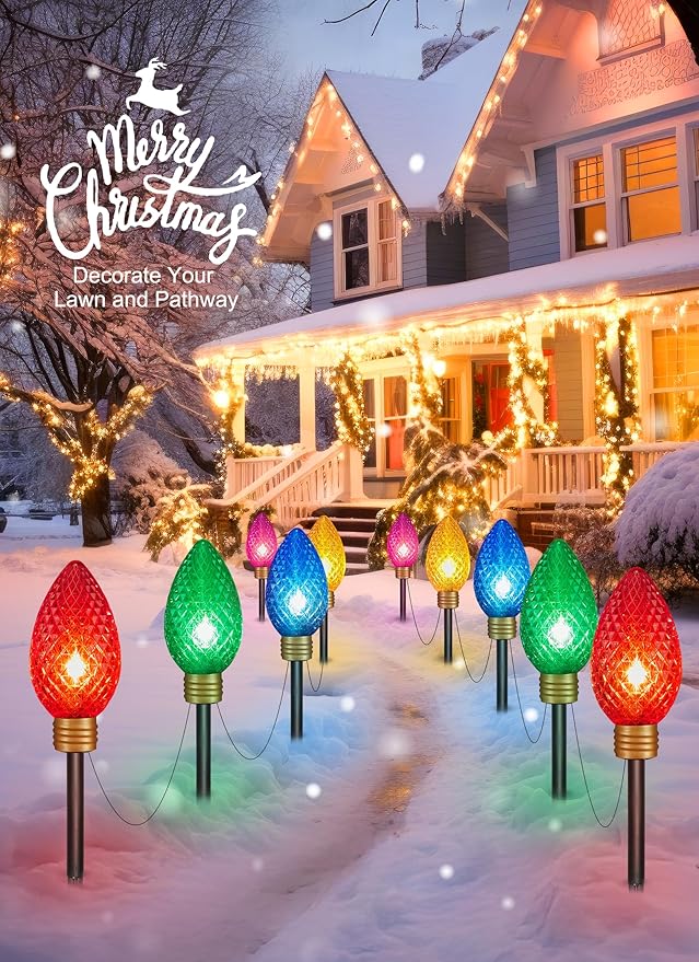 Brightown Super Jumbo C9 Christmas Pathway Lights Outdoor - 11 Feet 5 LED Strawberry Jumbo C9 Pathway Lights, Giant Christmas Lights Outdoor Decorations for Lawn Holiday Yard Outside, Multicolor