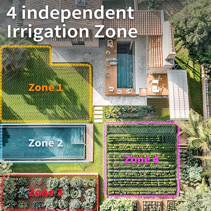 Diivoo WiFi Water Timer 4 Outlets with Brass Inlet, Smart Sprinkler/Hose/Tap Timer Compatible with Alexa & 24 Irrigation Plans & Rain Delay, Garden Watering Systems Controller with 2 Watering Modes