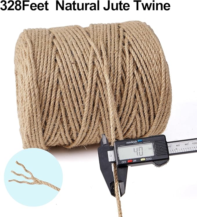 Natural Jute Twine,328 Feet 4mm Hemp Twine Rope for Gift Wrapping Craft Plant Garden Christmas Handmade Arts Decoration Packing String Home Decor