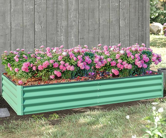 Domi Galvanized Raised Garden Bed, Outdoor Planter Garden Boxes Large Metal Planter Box for Gardening Vegetables Fruits Flowers, Green (6x3x1ft)