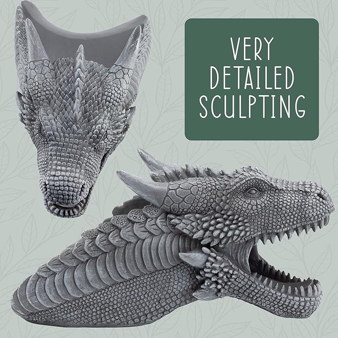 Dragon Garden Downspout Sculpture; Splash Block Anchor w/Ramp for Downspout Extension