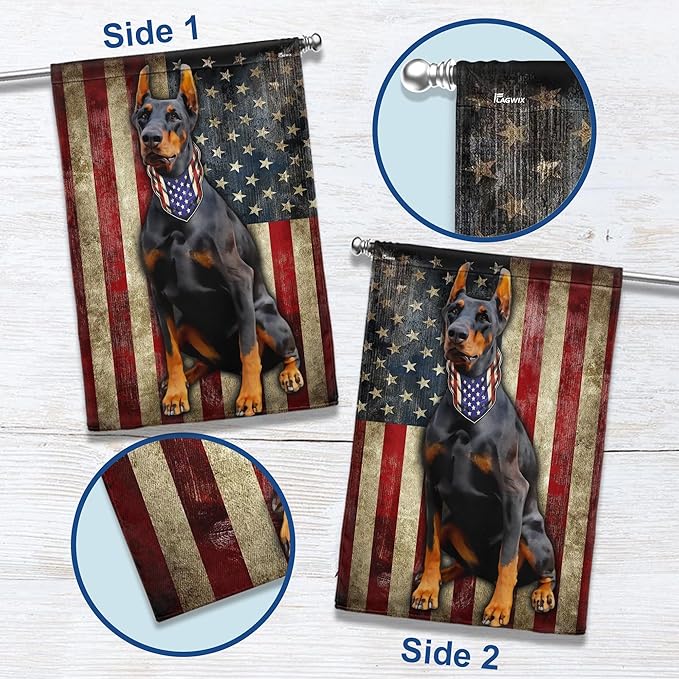 FLAGWIX Doberman Pinscher Flag, American Patriot Dog Flag Decorations - 4th of July Decorations for Home, Outside, House Flag 30x40 - Double Sided, Heavy Duty Canvas Flag Indoor Outdoor