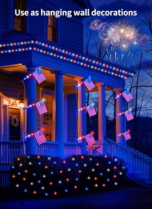 Brightown 4th of July Decorations Outdoor, Red White and Blue Lights, 6 Flag Lights Pathway, Memorial Day Decorations for Independence Day Garden Yard Lawn Outside Patriotic Decorations