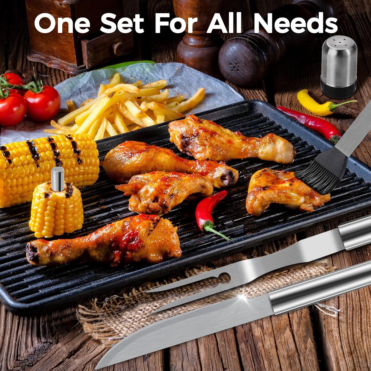 BBQ Accessories Grill Tools - Grilling Gifts for Men Dad, 32Pcs Heavy Duty Stainless Steel Barbecue Grill Accessories for Outdoor Grill with Aluminum Case and Apron, Dad Men Gifts for Christmas