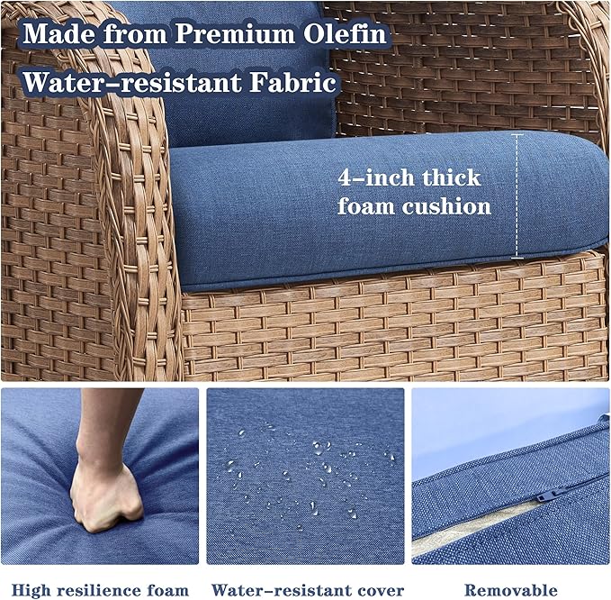 4 Pieces Patio Furniture Sets, Wicker Patio Swivel Glider Chair with Ottomans, Outdoor Furniture Set for Outside Porch, Deck, Balcony, Garden, Yellow