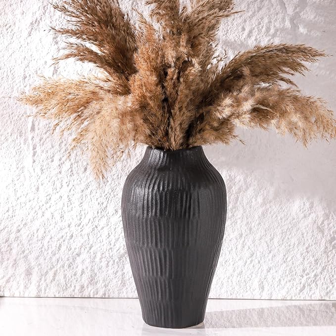 Elegant Black Ceramic Vase - Modern Minimalist Home Decor Vase, Centerpiece for Living Room, Dining Table, Office - 11.6 Inches Tall, Handcrafted Pottery for Farmhouse, Boho, Contemporary Style