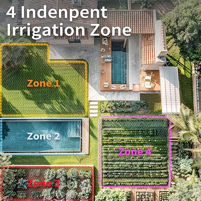 Diivoo WiFi Water Timer 4 Outlets, Smart Sprinkler/Hose/Tap Timer Compatible with Alexa & 24 Irrigation Plans & Rain Delay, Garden Watering Systems Controller with 2 Watering Modes for Lawn Yard