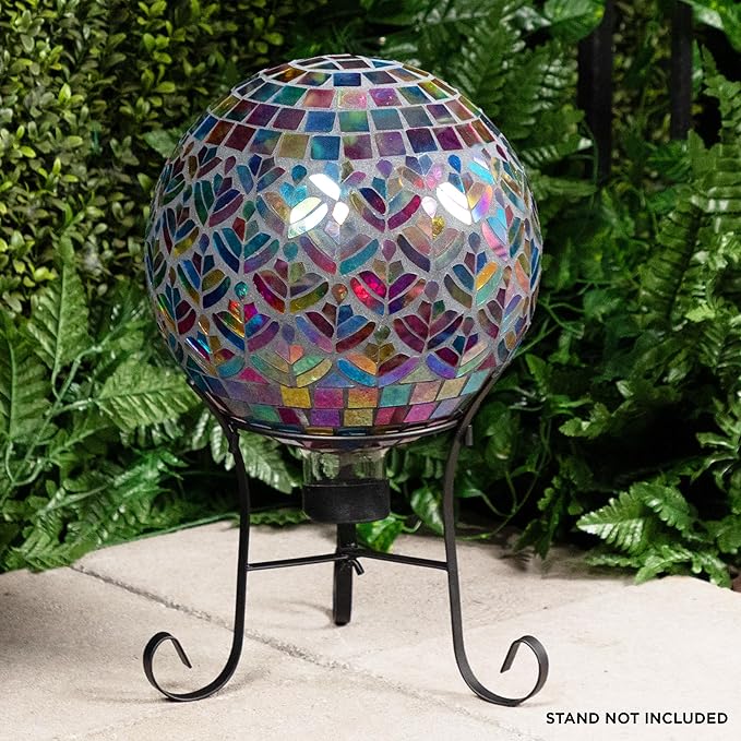 Alpine Corporation GBT118 Mosaic Peacock Gazing Ball, Stylish Décor for Garden, Patio, & Lawn, 12" H, Multicolor