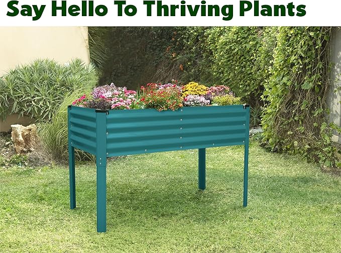 Galvanized Raised Garden Beds Outdoor with Legs // 48×24×31in Elevated Planter Box for Vegetables, Flowers (Turquoise) // Large Metal Garden Bed for Backyard Patio Gardening