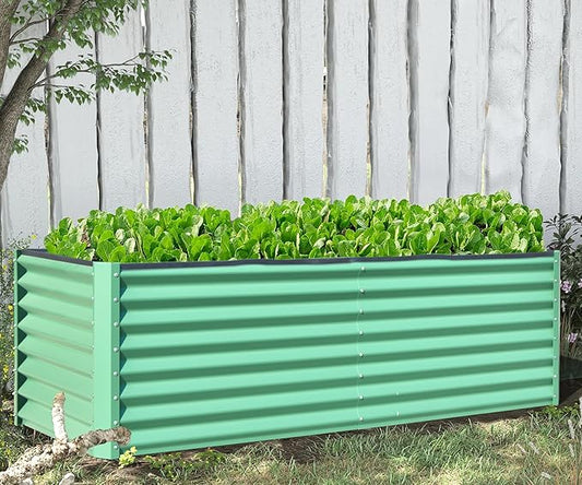 Domi Galvanized Raised Garden Bed, Outdoor Planter Garden Boxes Large Metal Planter Box for Gardening Vegetables Fruits Flowers, Green (6x3x2ft)