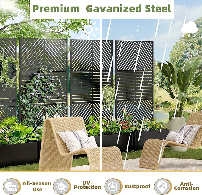 Casaphoria Metal Raised Garden Bed with Trellis and Wheels, 72"x47"x16" Planter Box for Climbing Plants, Vegetables & Vines, Features Drainage Holes and Privacy Screen, Black(Parallel&Louvered)