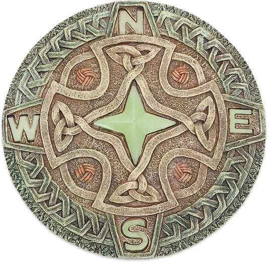 Bits and Pieces - 10” (25.5 cm) Glow-in-The-Dark Celtic Compass Decorative Stone - Yard Decoration – Beautiful Lawn/Garden Stone