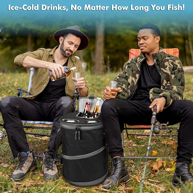 Tirrinia Large Pop-Up Golf Cooler Bag- Insulated Collapsible Cooler with Flat Drink Table for Golf Cart, Lightweight and Portable Ice Beach Cooler for Travel, Fishing, Picnics, Hiking, Camping