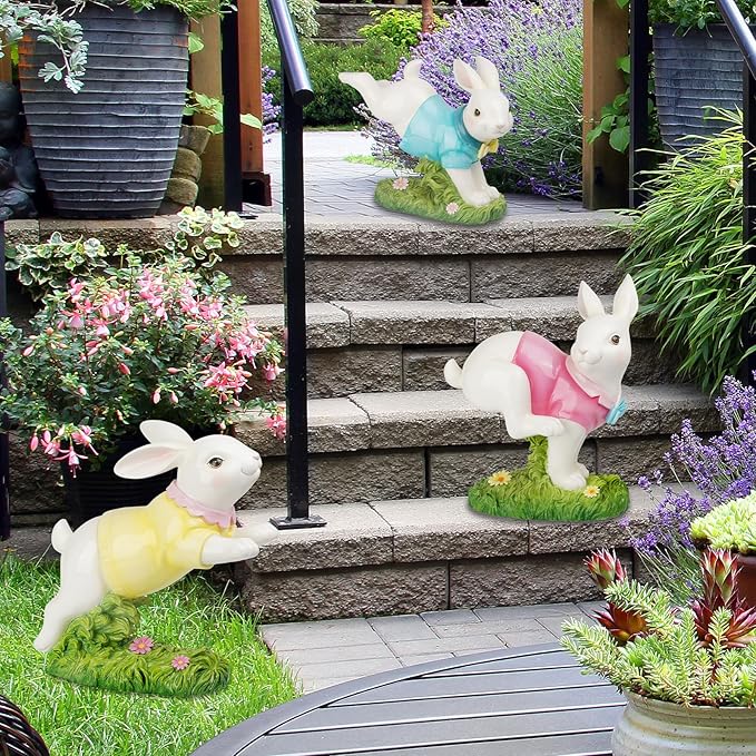 Braxio Outdoor Decor Garden Sculptures Statues - Resin Large Leaping Bunny Decor Rabbit Statue Garden Decor for Outside Yard Décor Garden Statues Outdoor 20.5 * 8 * 16.5 Inch