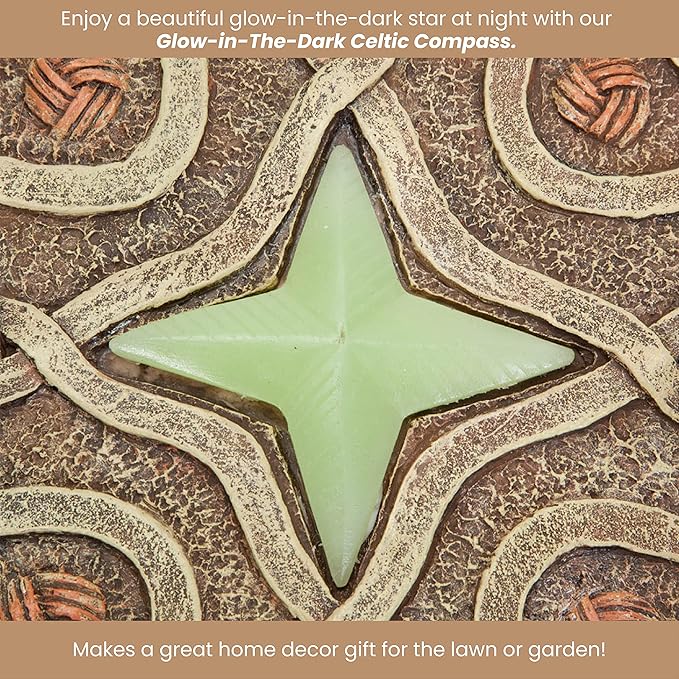 Bits and Pieces - 10” (25.5 cm) Glow-in-The-Dark Celtic Compass Decorative Stone - Yard Decoration – Beautiful Lawn/Garden Stone