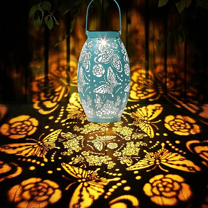 Butterfly Solar Lanterns, Gifts for Women Mom Birthday, Butterfly Decorations for Garden Patio Yard Porch Decor, Hanging Solar Lanterns, Big Metal Butterfly Solar Lights Outdoor Waterproof
